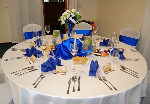 A festive table with blue accents